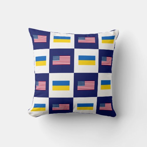 USA Flag  Ukraine Flag Pattern Throw Pillow