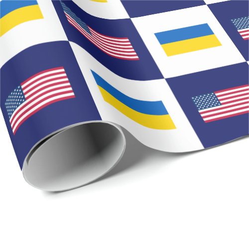 USA Flag  Ukraine Flag Pattern Wrapping Paper