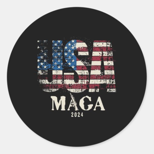 Usa Flag Ultra Maga Gun Usa 4th Of July Trump 2024 Classic Round Sticker