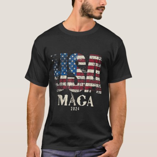 Usa Flag Ultra Maga Gun Usa 4th Of July Trump 2024 T_Shirt