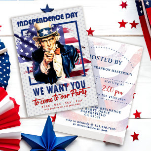 USA Flag Uncle Sam 4th Of July Patriotic Party Invitation