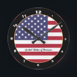 USA Flag & United States of America fashion/design Round Clock<br><div class="desc">WALL CLOCK: United States of America & USA Flag fashion design - love my country,  travel,  holiday,  country patriots / sports fans</div>
