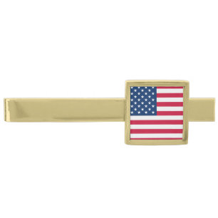 USA Flag - United States of America - Patriotic Gold Finish Tie Bar