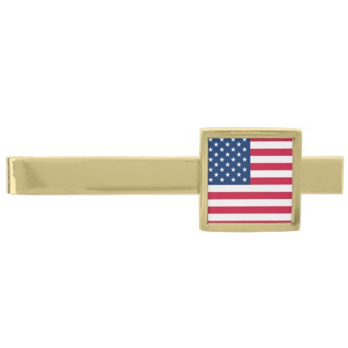 USA Flag _ United States of America _ Patriotic Gold Finish Tie Bar