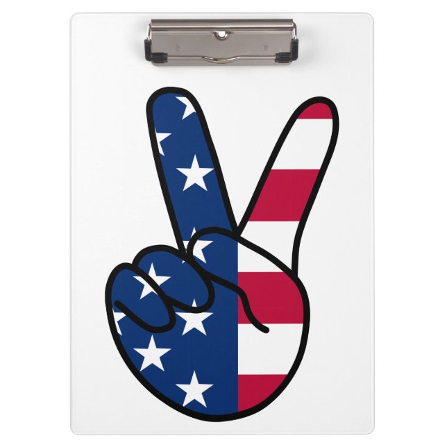 USA Flag V Sign Clipboard (Front)