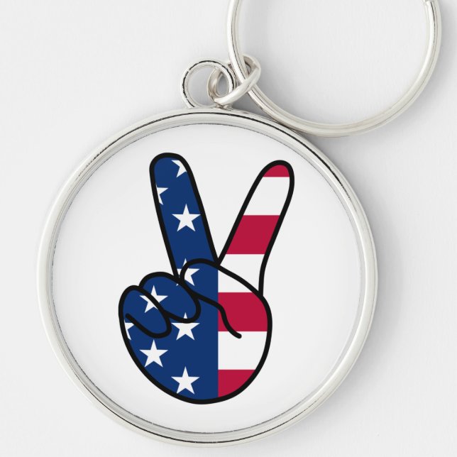 USA Flag V Sign Keychain (Front)
