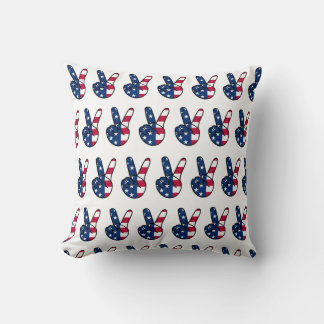 USA Flag V Sign Throw Pillow
