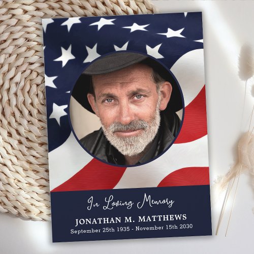 USA Flag Veteran Photo Memorial Military Funeral Thank You Card