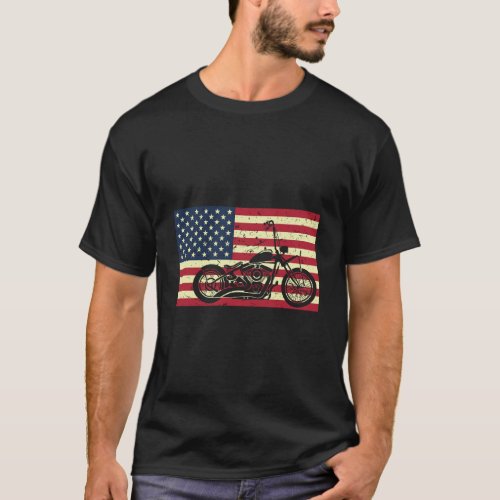 Usa Flag Vintage Motorcycle Gift Design For Bikers T_Shirt