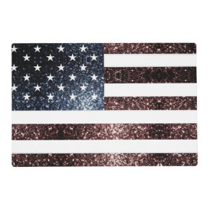 USA flag vintage red and blue sparkles glitters Placemat