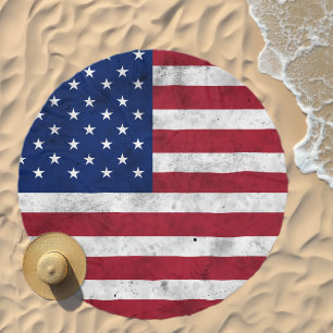 USA flag vintage red white blue America patriotic Beach Towel