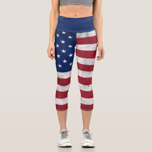 USA flag vintage red white blue America patriotic Capri Leggings