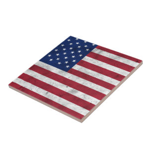 USA flag vintage red white blue America patriotic Ceramic Tile
