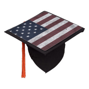 USA flag vintage red white blue America patriotic Graduation Cap Topper