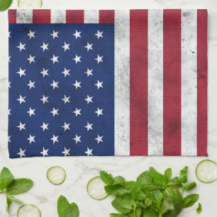 USA flag vintage red white blue America patriotic Kitchen Towel
