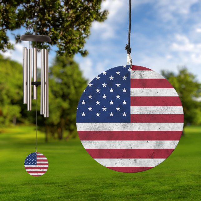 USA flag vintage red white blue America patriotic Wind Chime (Outdoor)