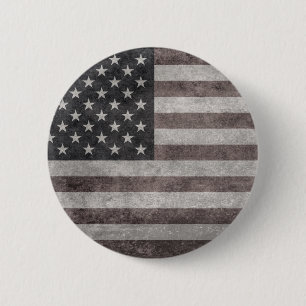 USA Flag, Vintage Retro American Flag On Canvas Pinback Button