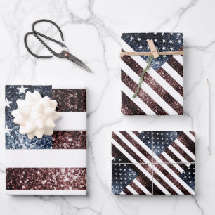 USA flag vintage sparkles glitters pattern Wrapping Paper Sheets