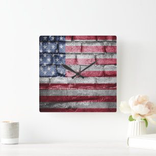 USA flag wall Square Wall Clock
