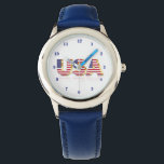 USA Flag Watch Patriotic American<br><div class="desc">USA Flag Watches - United States of America - American Flag - Patriotic - independence day - July 4th - Customizable - Choose / Add Your Unique Text / Color - Make Your Special Watch Gift - Resize and move or remove and add elements / image with Customization tool. You...</div>