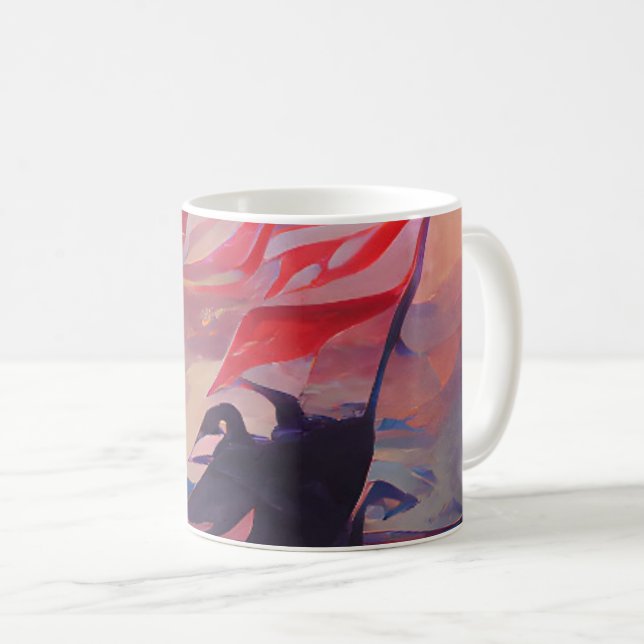 USA flag waving July 4th Memorial Day abstract art Coffee Mug (Front Right)
