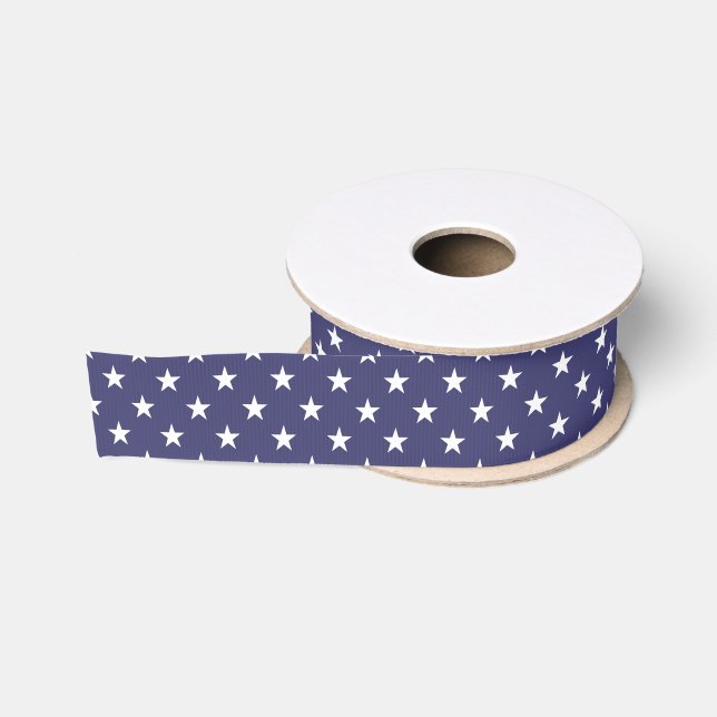 USA Flag White Stars on Flag Blue Grosgrain Ribbon (Spool)