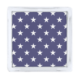 USA Flag White Stars on Flag Blue Silver Finish Lapel Pin