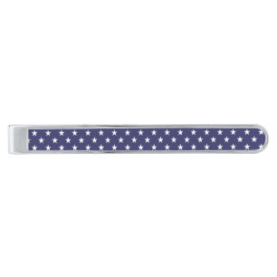 USA Flag White Stars on Flag Blue Silver Finish Tie Clip