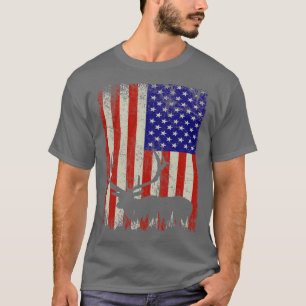USA Flag Whitetail Buck Antlers th of July Deer Hu T-Shirt