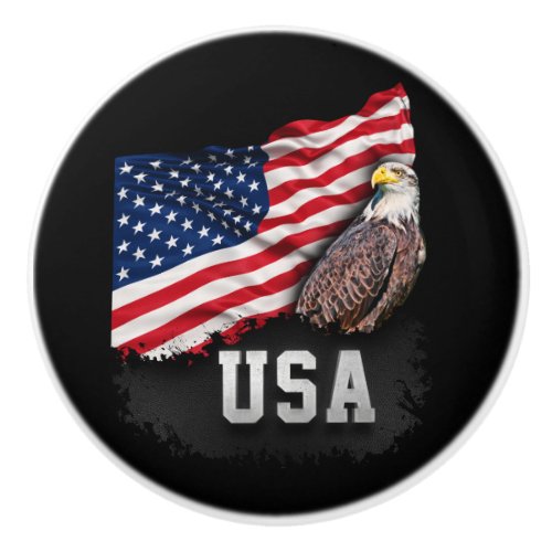 USA Flag with Bald Eagle 4th of July Ceramic Knob