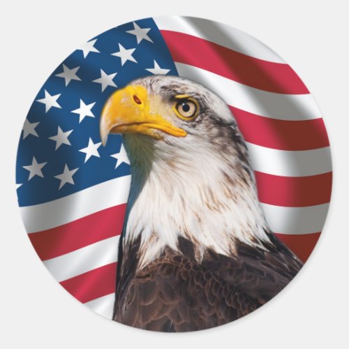 USA Flag with Bald Eagle Classic Round Sticker