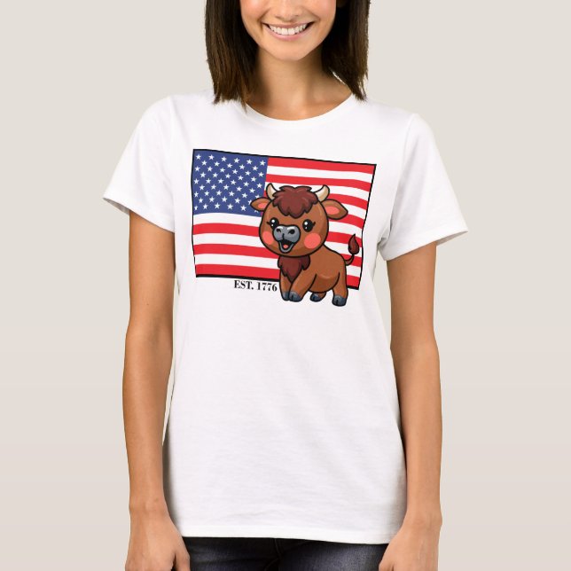 USA Flag with Bison EST 1776 T-Shirt (Front)