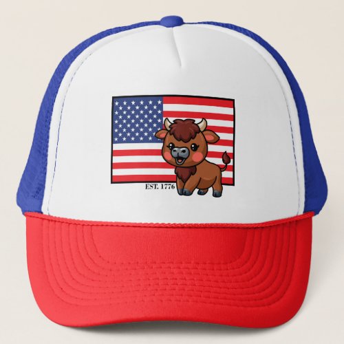 USA Flag with Bison EST 1776 Trucker Hat