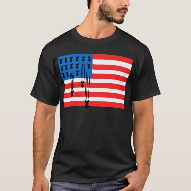 USA Flag with Falling Bombs T-Shirt (Front)