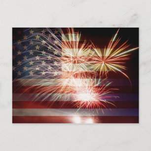 USA Flag with Fireworks Postcard