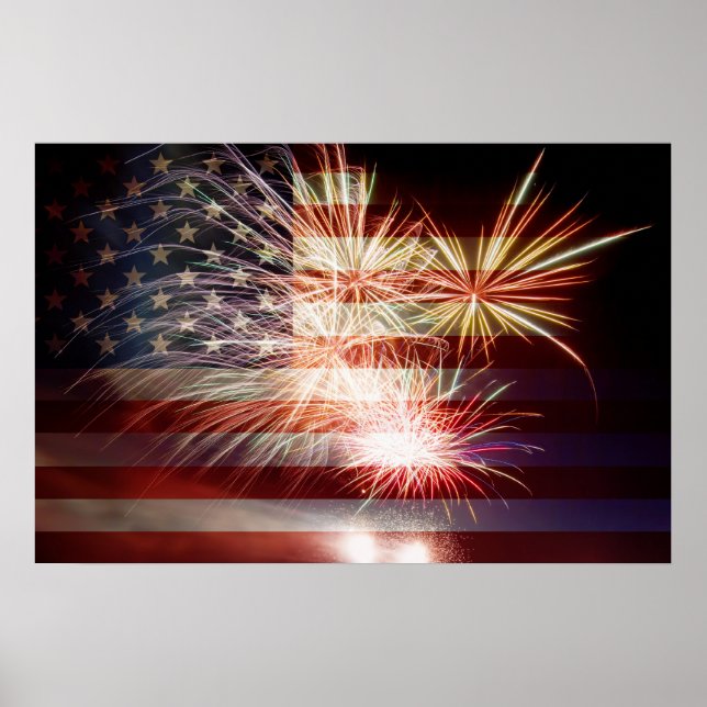 USA Flag with Fireworks Poster (Front)