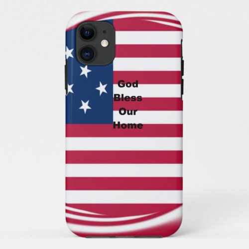 USA flag with God Bless our Home text art design  iPhone 11 Case