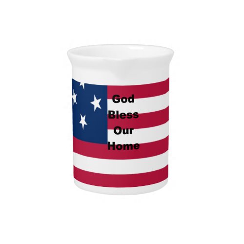 USA flag with God Bless our Home text art design  Drink Pitcher