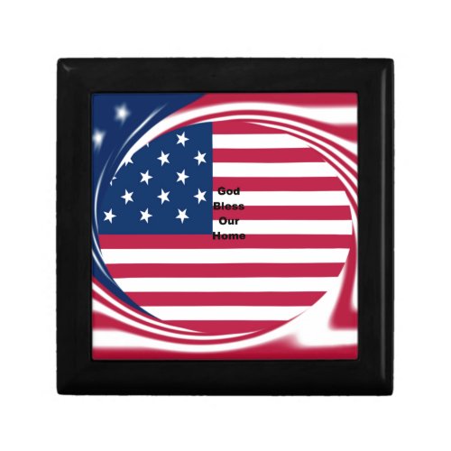 USA flag with God Bless our Home text art design  Jewelry Box