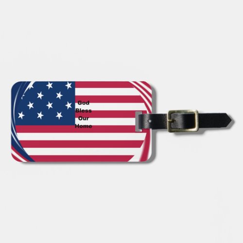 USA flag with God Bless our Home text art design  Luggage Tag