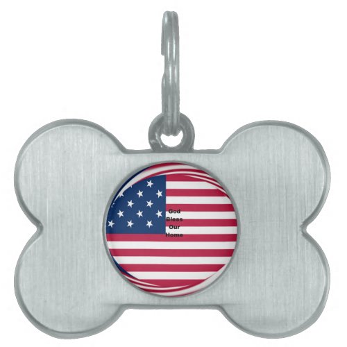 USA flag with God Bless our Home text art design  Pet Tag