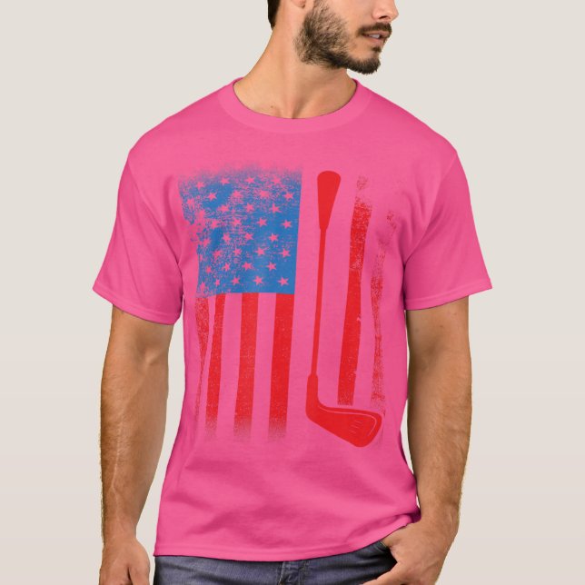 Usa Flag With Golf Club T-Shirt (Front)