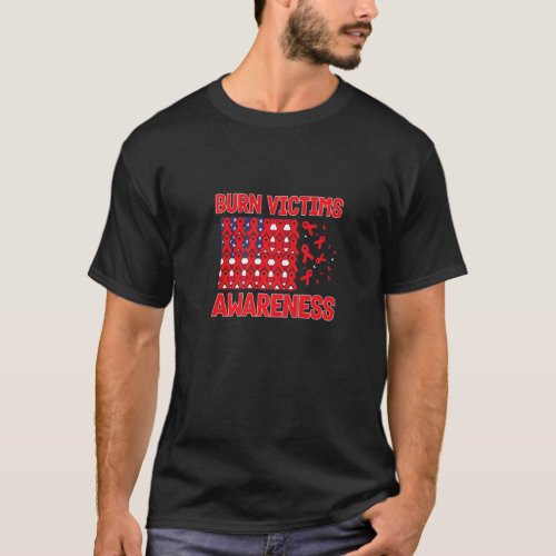 USA flag with red ribbons for burn victims awarene T_Shirt