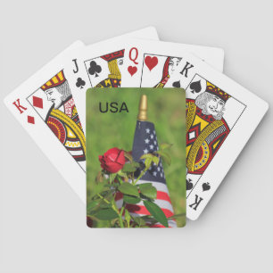 USA Flag with Red Roses Poker Cards