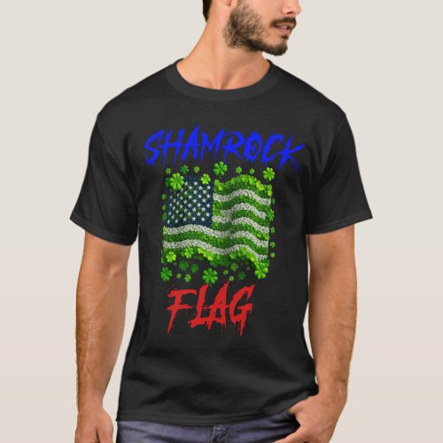USA FLAG WITH SHAMROCK STRIPE T_Shirt