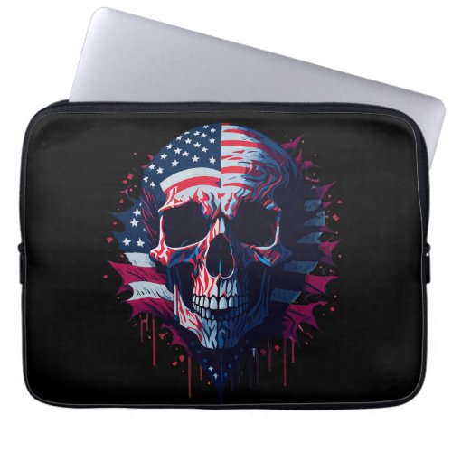 USA Flag With Skull Design Laptop Sleeve