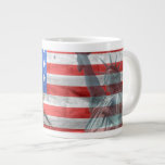 USA Flag with Soldiers and Statue of Liberty Large Coffee Mug
