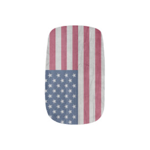 USA Flag Wood Effect Nail Art
