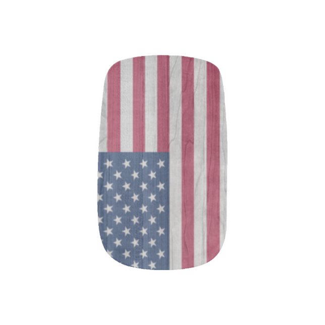 USA Flag Wood Effect Nail Art (Left Thumb)