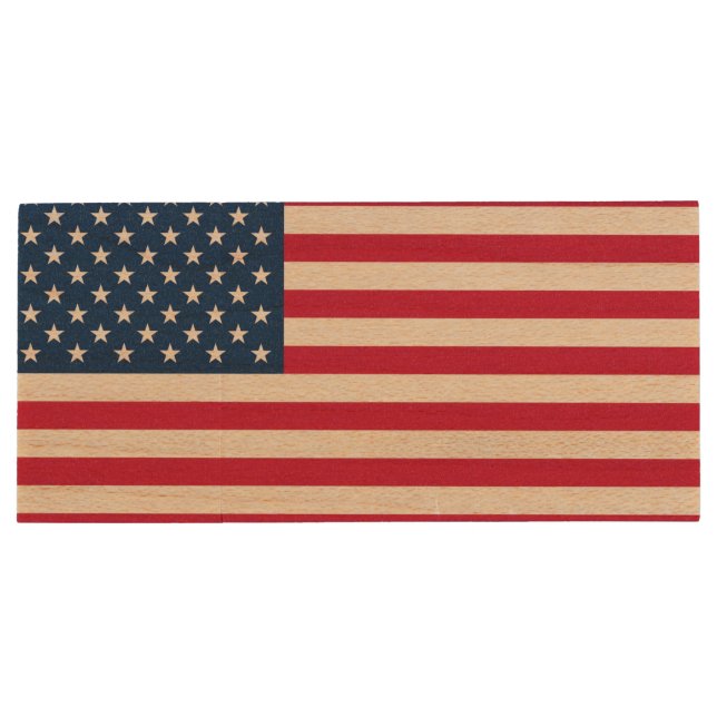 USA Flag Wood Flash Drive Patriotic Gift (Back)